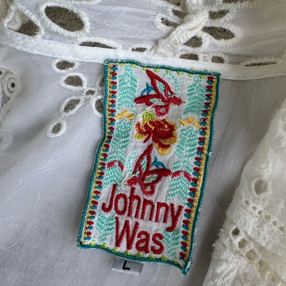 Johnny Was Open Front Drape Floral Embroidered Cardigan White Large - Picture 7 of 7